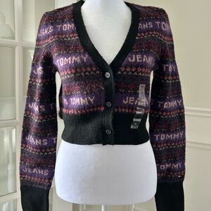 Tommy Hilfiger Fair Isle Cardigan Purple Black NWT Womens Small